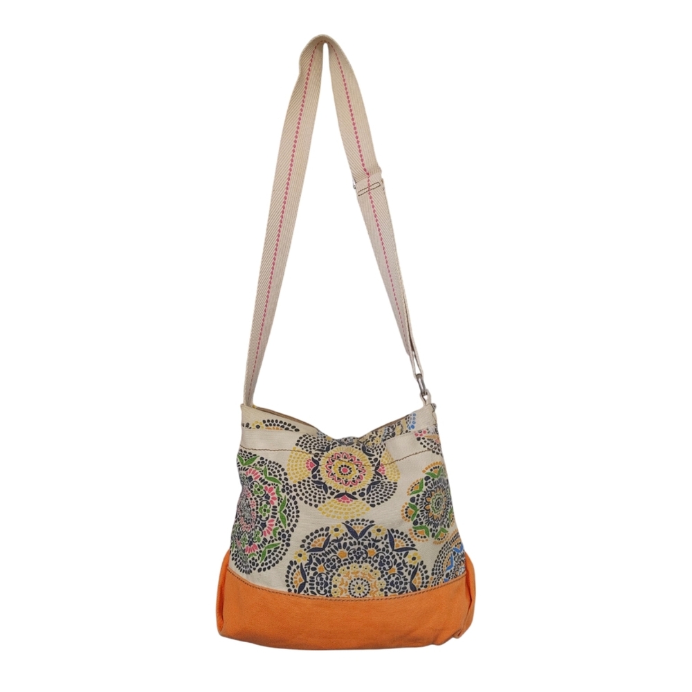 Canvas Floral Print Crossbody Bag in Beige and Orange - Picture 5 of 11